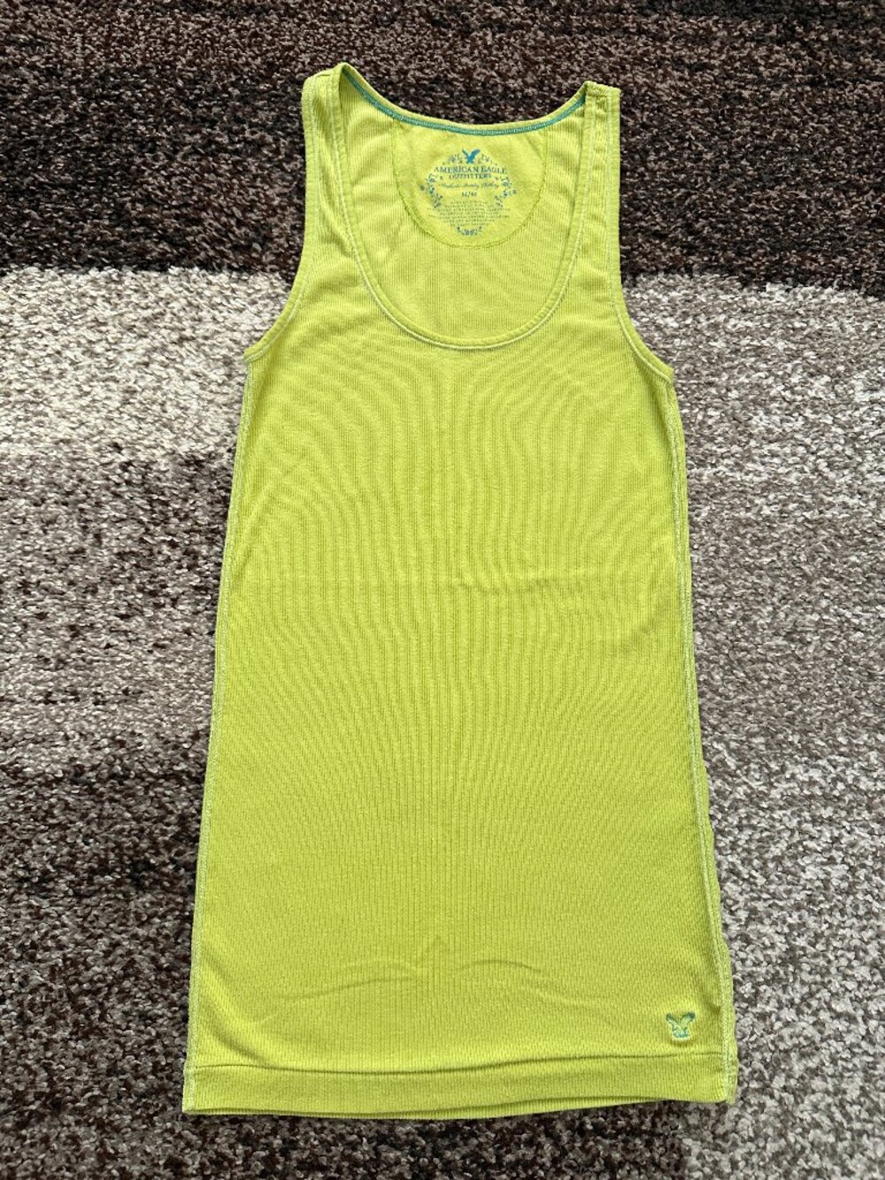 AMERICAN EAGLE (M) Lime Green Boyfriend Tank Top Long Length Original AE AEO